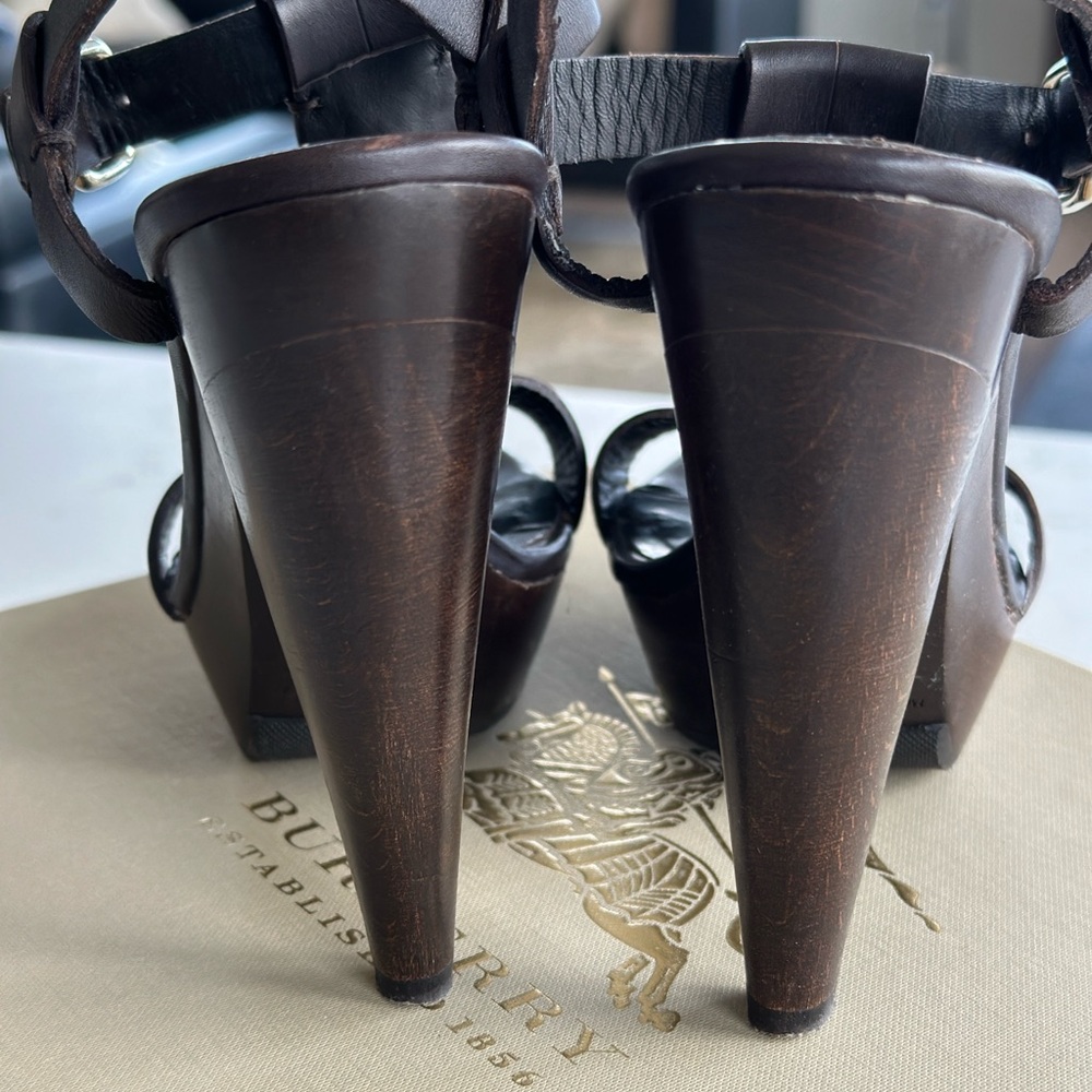 Burberry Brown Platform High Heeled Sandals with Gold Hardware - Picture 8 of 14